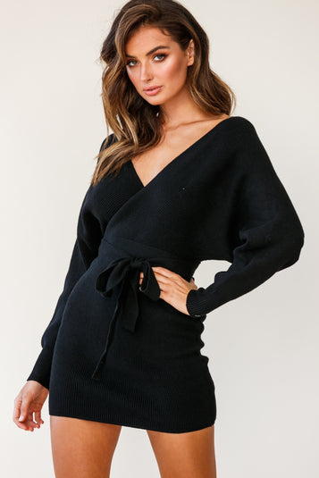 Shop the Cameo Batwing Knit Dress Black | Selfie Leslie