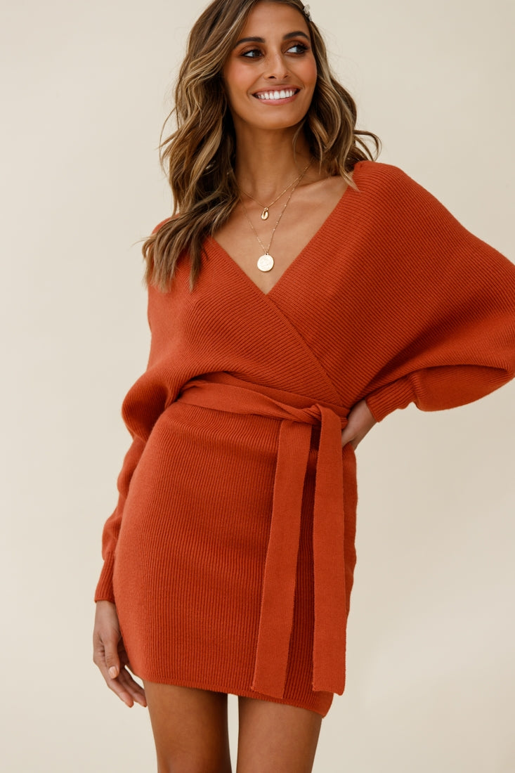 Cameo Batwing Knit Dress Camel by Selfie Leslie