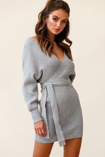 Shop the Cameo Batwing Knit Dress Grey | Selfie Leslie