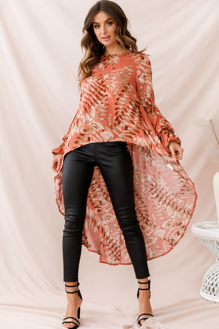 Elaine High Low Balloon Sleeve Top Rose by Selfie Leslie