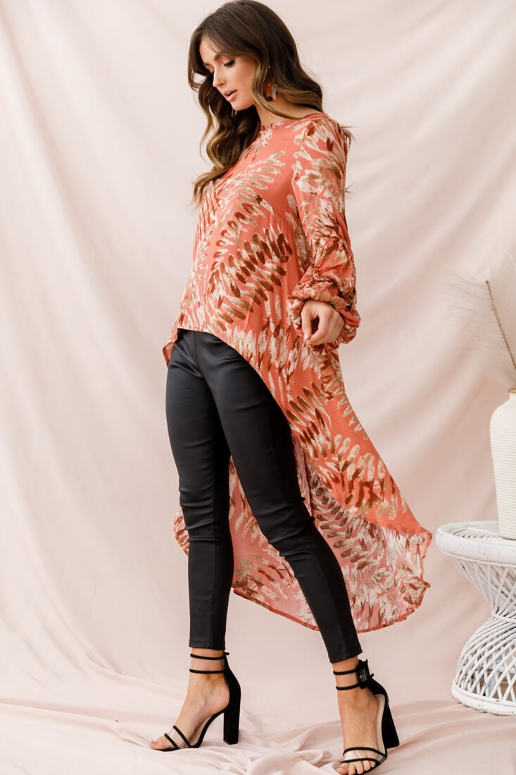 Elaine High Low Balloon Sleeve Top Rose by Selfie Leslie