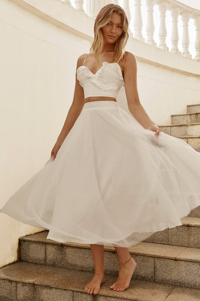 Jasmine Organza Mesh Elasticated Waist Midi Skirt White– Selfie Leslie