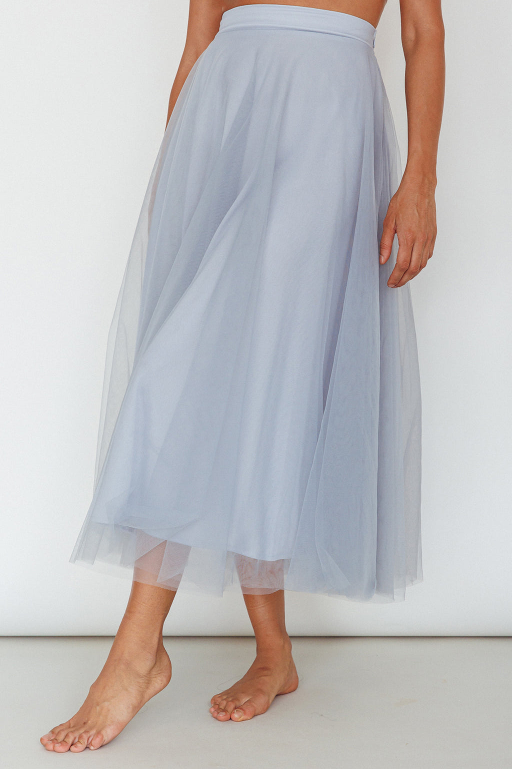Jasmine Organza Mesh Elasticated Waist Midi Skirt Blue by Selfie Leslie