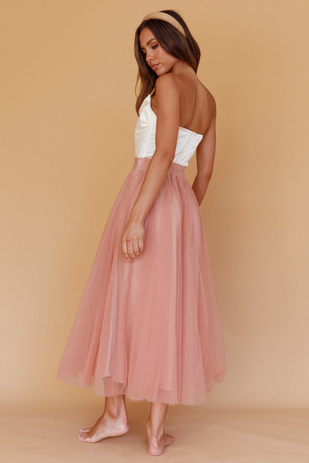 Jasmine Organza Mesh Elasticated Waist Midi Skirt Lipstick by Selfie Leslie