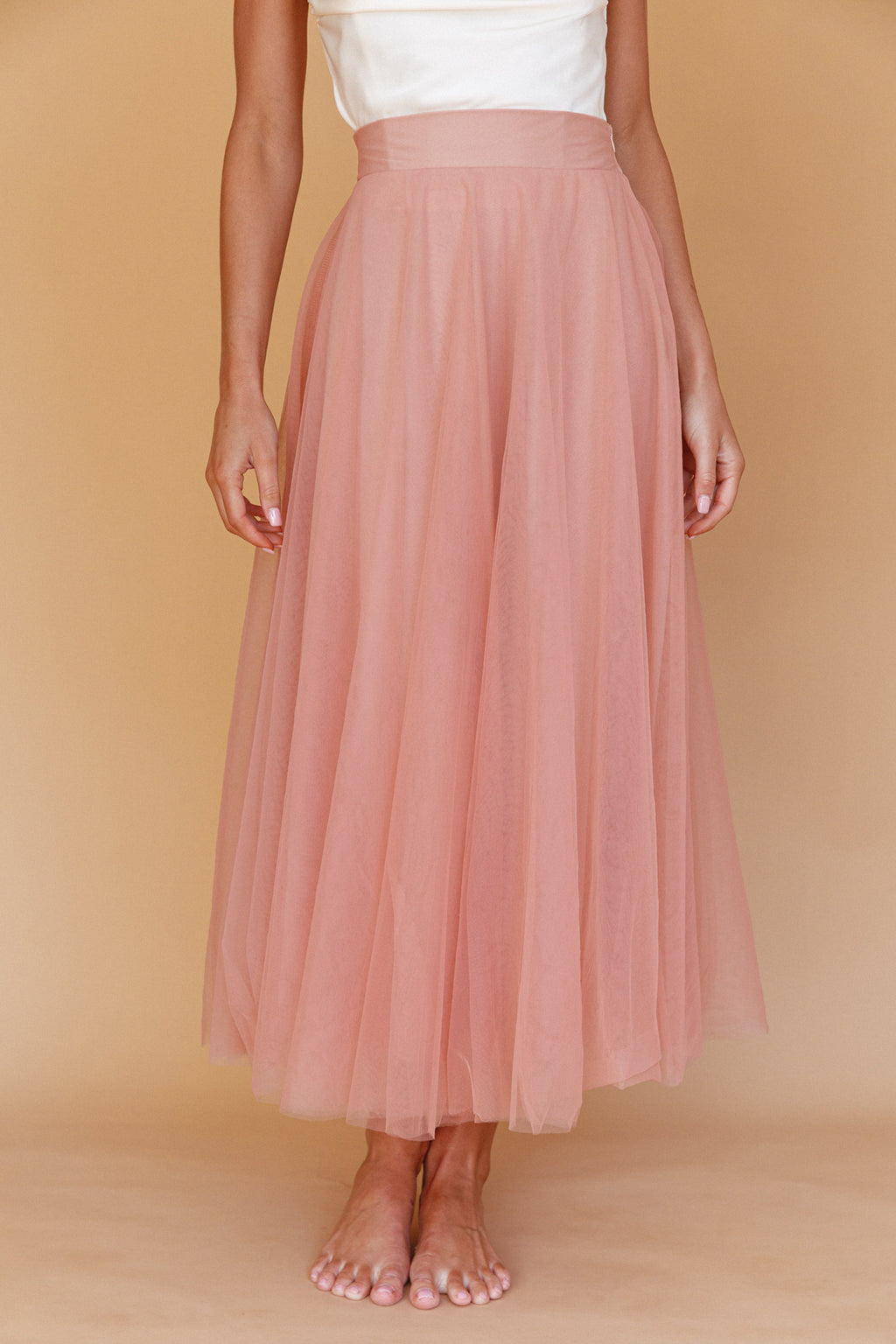 Jasmine Organza Mesh Elasticated Waist Midi Skirt Lipstick by Selfie Leslie