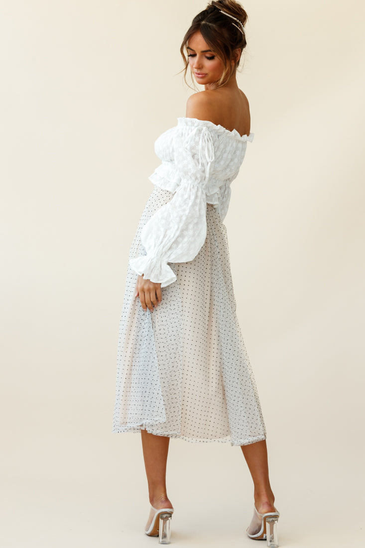 Jasmine Hail Spot Mesh Midi Skirt White by Selfie Leslie