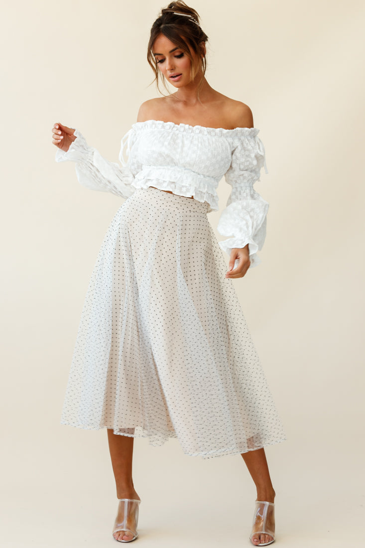 Jasmine Hail Spot Mesh Midi Skirt White by Selfie Leslie