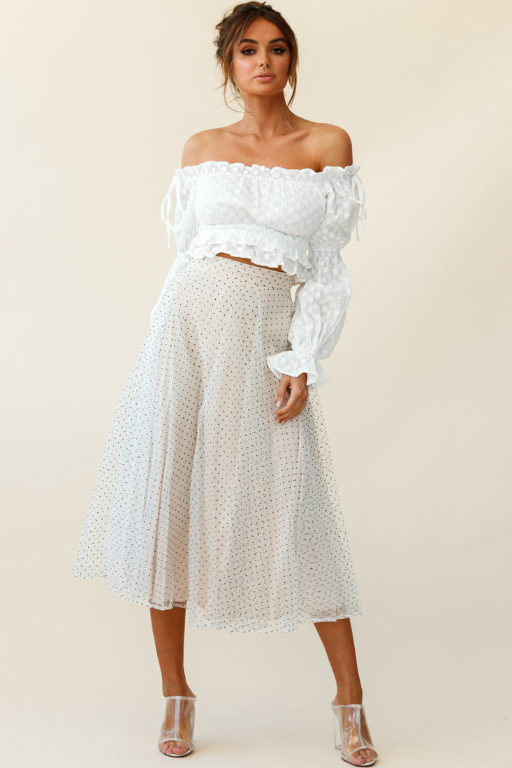 Jasmine Hail Spot Mesh Midi Skirt White by Selfie Leslie