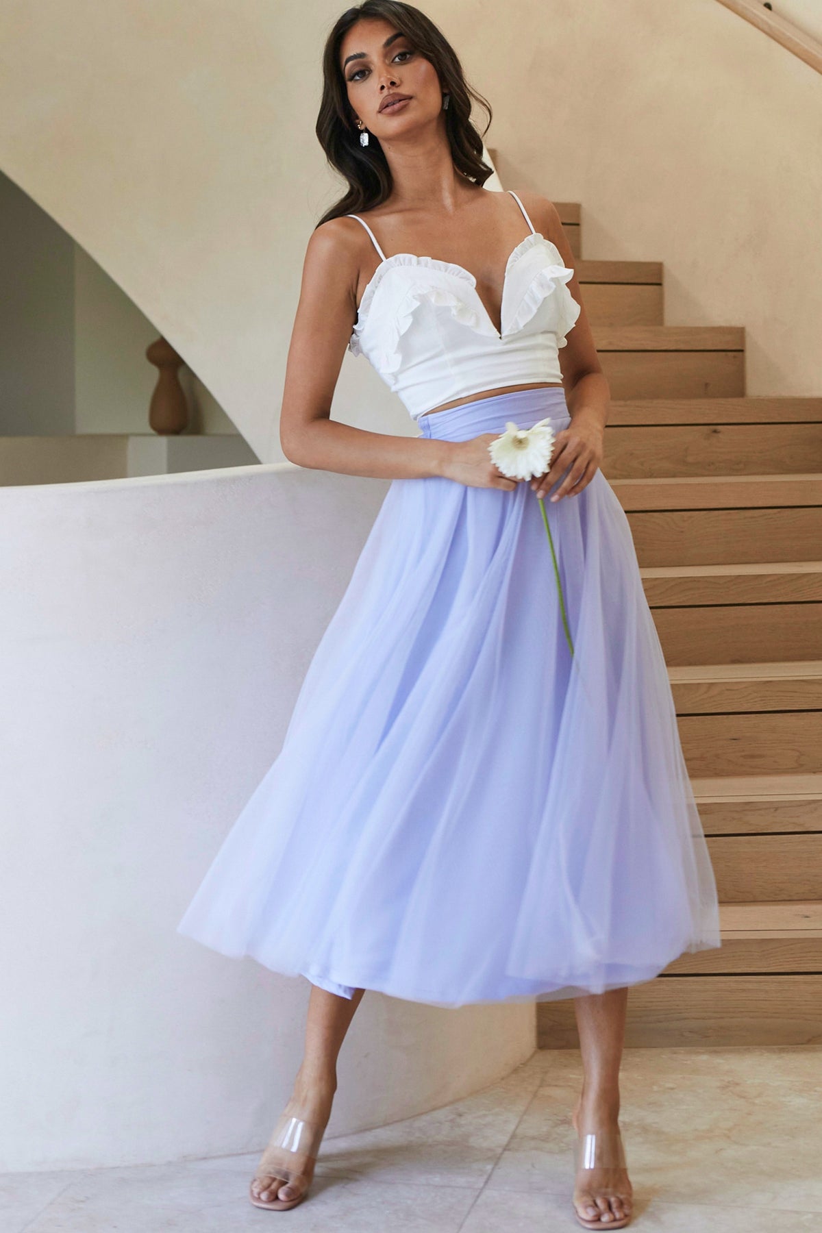 mesh dress skirt Jasmine Organza Elasticated Waist Midi Lavender bogo_free_small this skirt pairs effortlessly Belted Button Up Long Select Shoe size:44