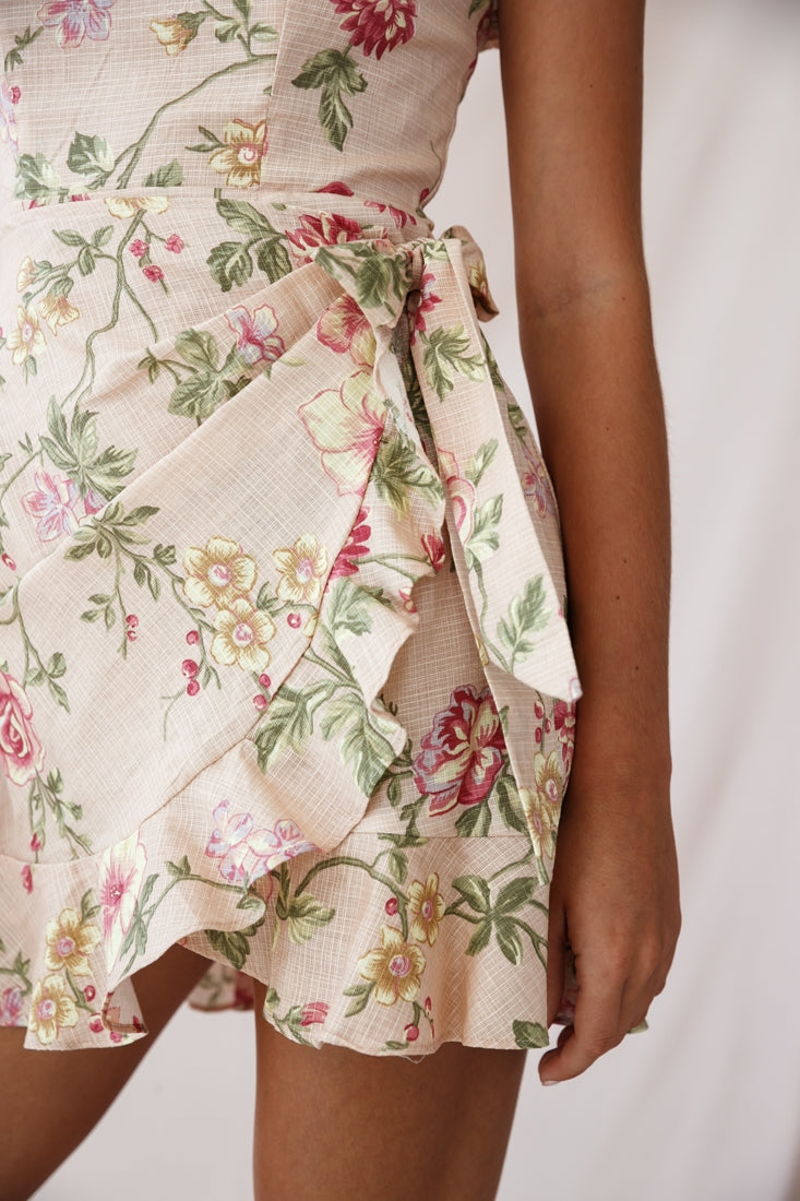 Stacey Frill Bustier Wrap Dress Floral Print Nude by Selfie Leslie
