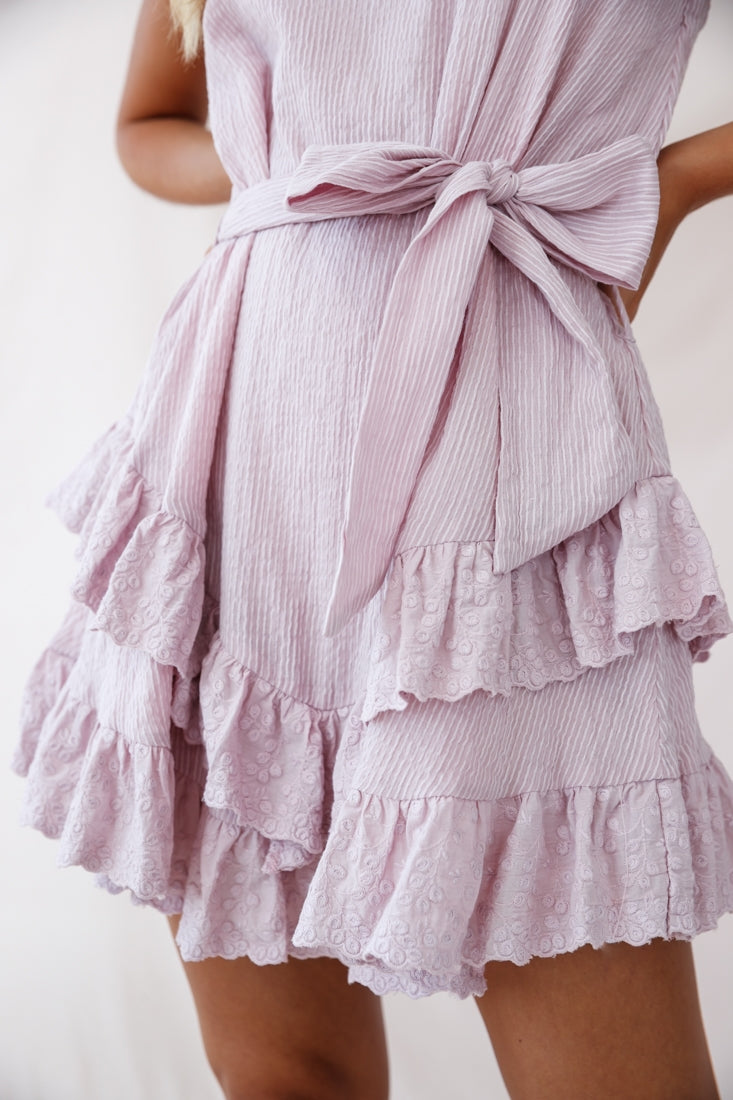 Petrie Ruffle Detail Waist Tie Dress Blush by Selfie Leslie