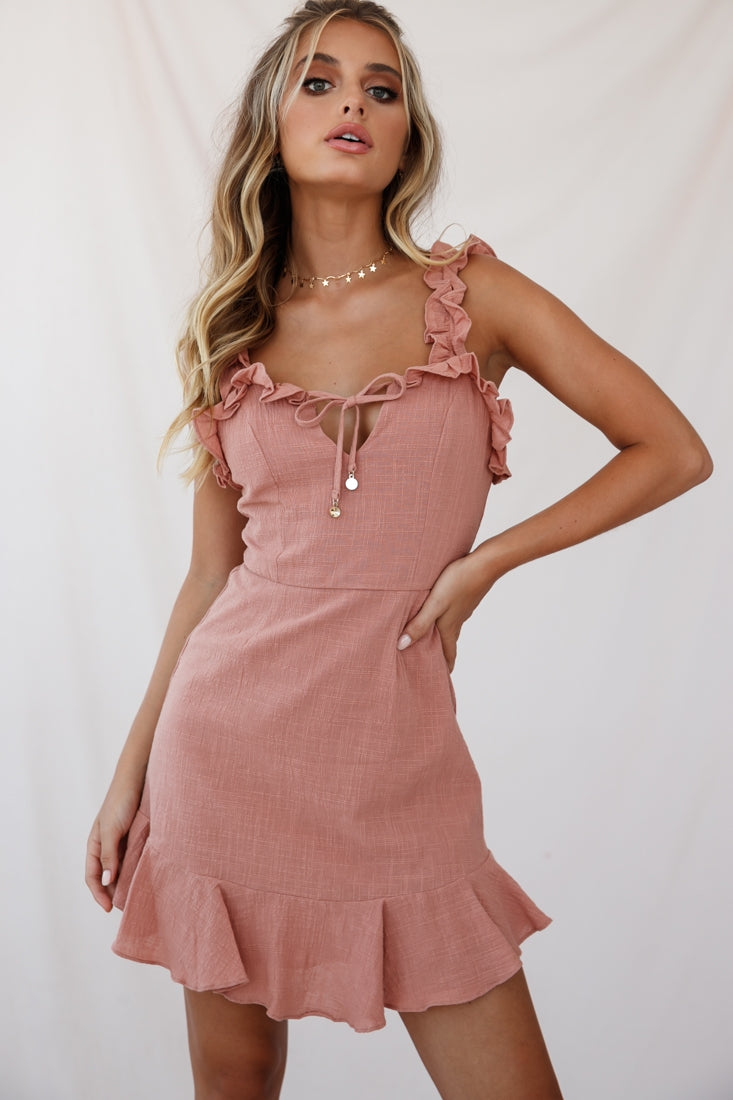 Elah Frilly Mini Dress Rose by Selfie Leslie