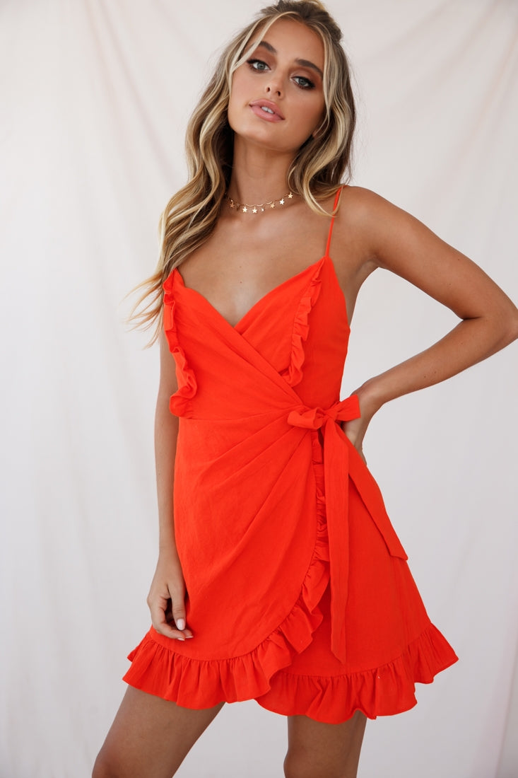Oui Oui Wrap Ruffle Dress Tangerine by Selfie Leslie