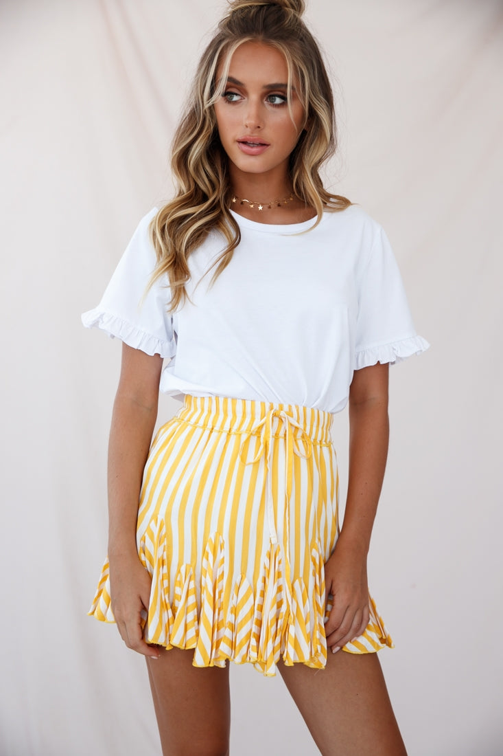Robyn Pleated Striped Mini Skirt Yellow Stripe by Selfie Leslie