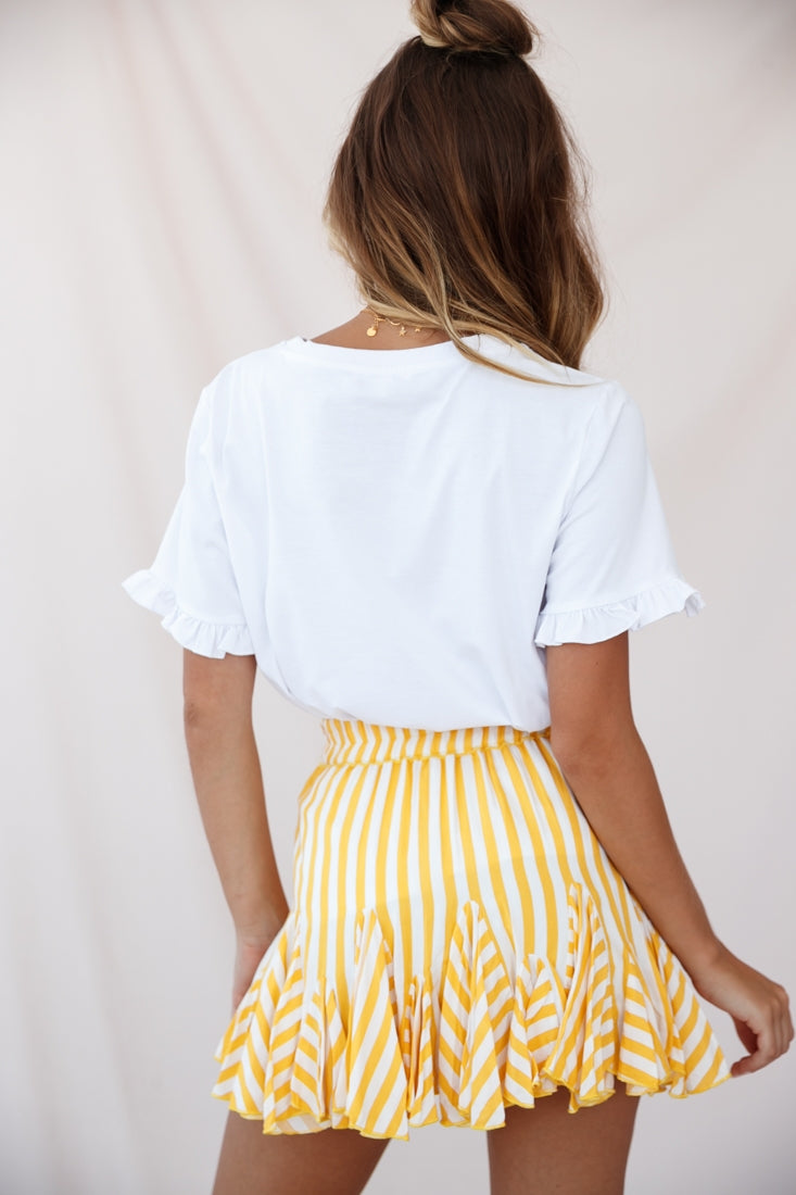 Robyn Pleated Striped Mini Skirt Yellow Stripe by Selfie Leslie