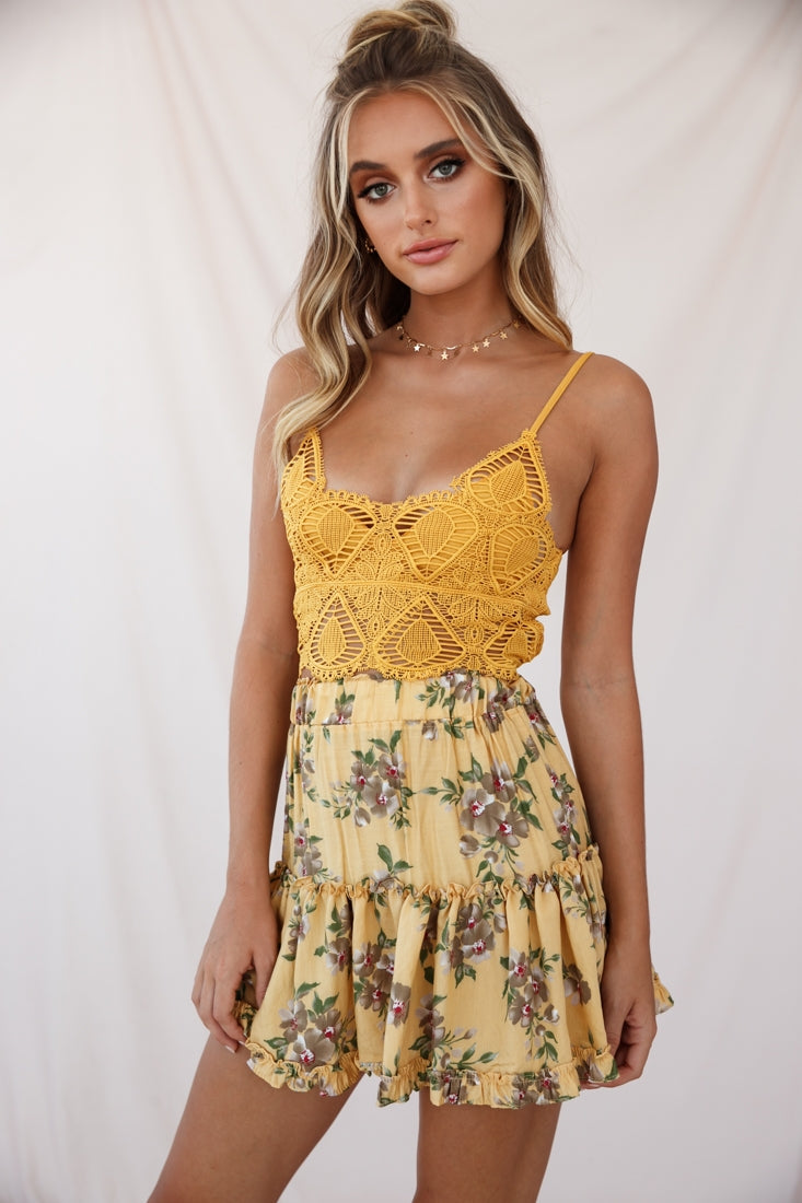 Mirage Crochet Lace Crop Top Mustard by Selfie Leslie