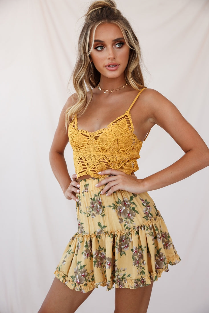 Mirage Crochet Lace Crop Top Mustard by Selfie Leslie