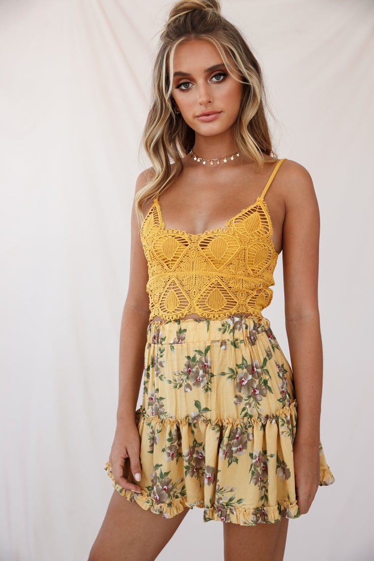 Alexi Floral Mini Skirt Mustard Print by Selfie Leslie