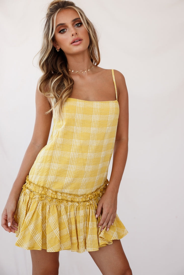 Zelda Dropped Waist Shift Dress Mustard by Selfie Leslie