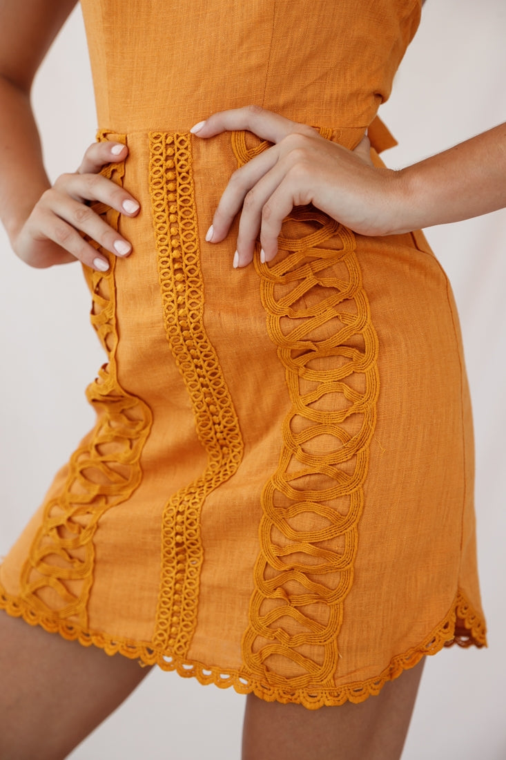 Whitley Embroidered Bandeau Dress Sunset by Selfie Leslie
