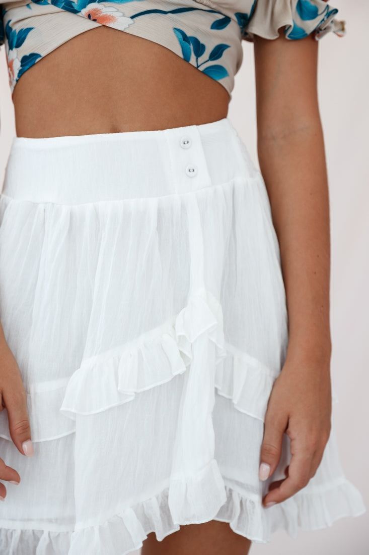 Mara Elasticated Waist Asymmetric Hem Skirt White by Selfie Leslie