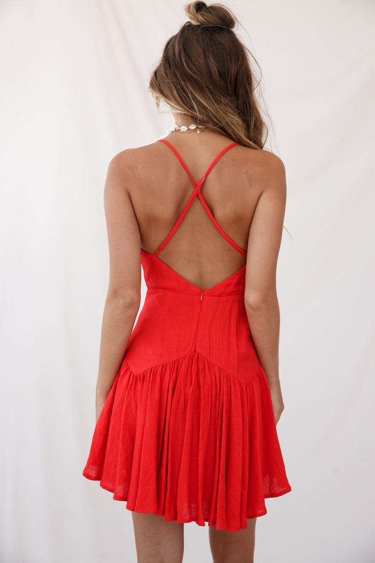 Darma Crochet Detail Fluted Hem Dress Red by Selfie Leslie