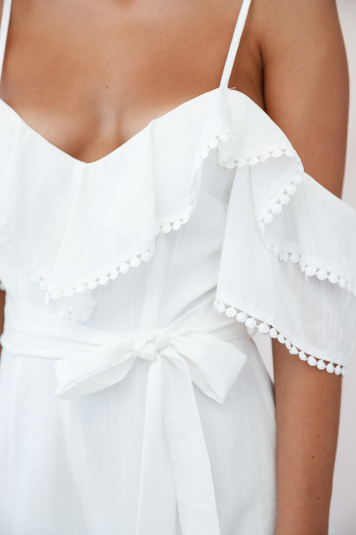 Sugar Sugar Off-Shoulder Trim Detail Romper White by Selfie Leslie