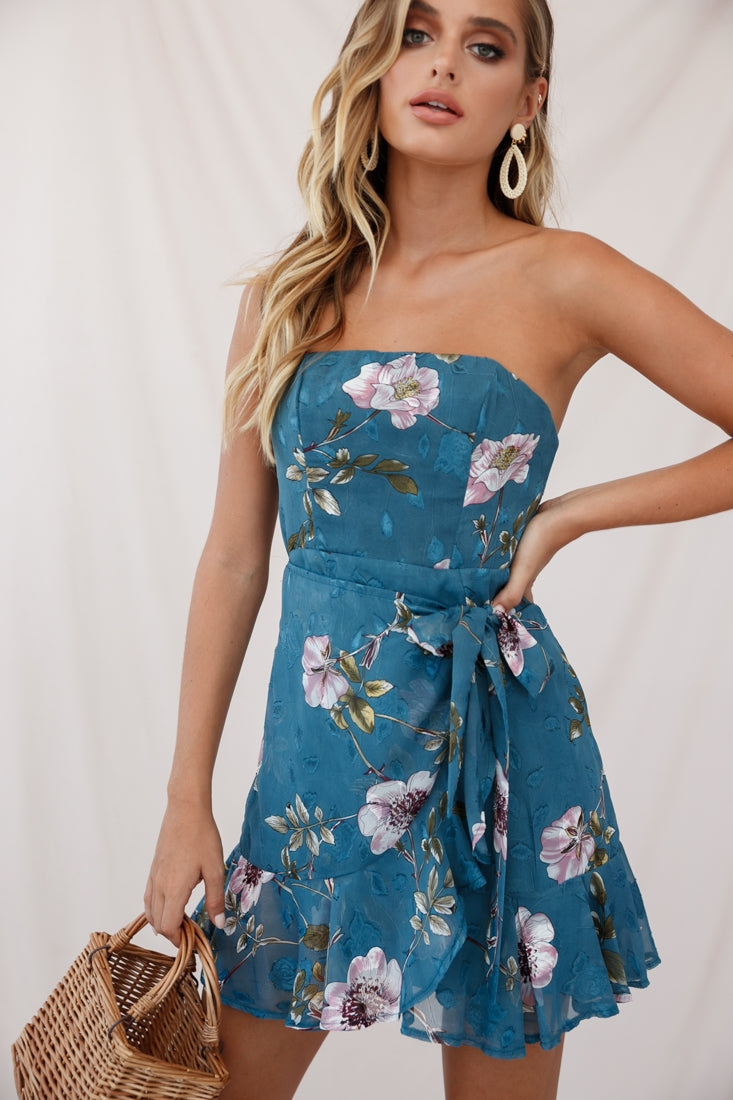 Banksia Bandeau Wrap Dress Floral Print Teal by Selfie Leslie