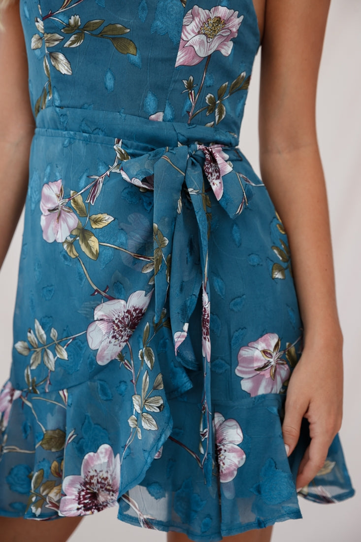 Banksia Bandeau Wrap Dress Floral Print Teal by Selfie Leslie