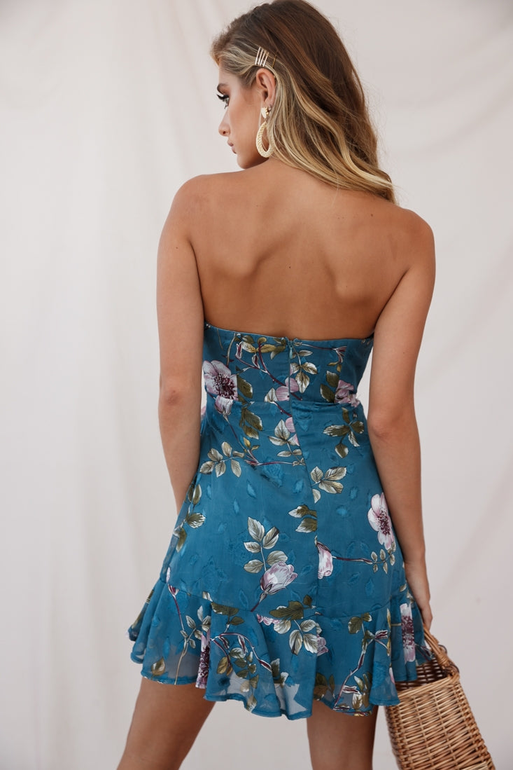 Banksia Bandeau Wrap Dress Floral Print Teal by Selfie Leslie