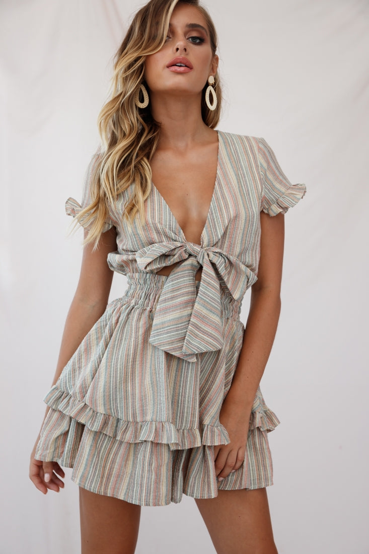 Anthea Bow-Tie Front Layered Frill Dress Orange Multi by Selfie Leslie