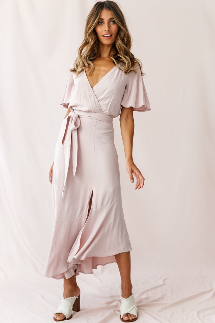 Friday Surplice Neckline Front Split Maxi Dress Mauve by Selfie Leslie