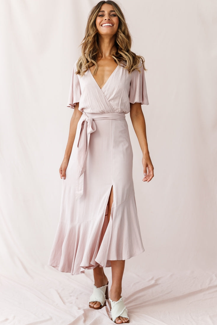 Friday Surplice Neckline Front Split Maxi Dress Mauve by Selfie Leslie