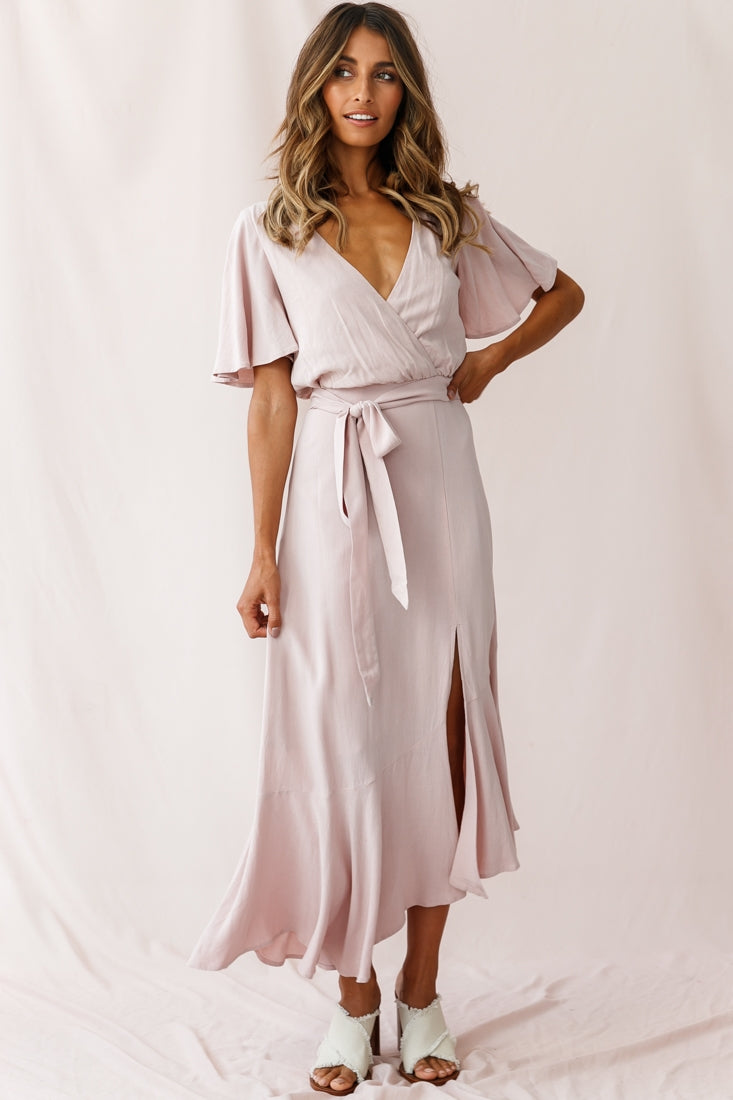 Friday Surplice Neckline Front Split Maxi Dress Mauve by Selfie Leslie