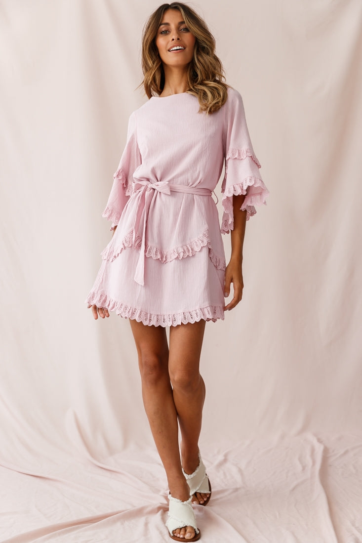 Talitha Waist Tie Lace Trim Dress Blush by Selfie Leslie