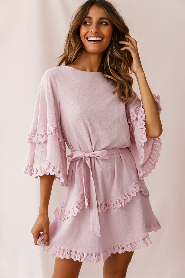 Talitha Waist Tie Lace Trim Dress Blush by Selfie Leslie