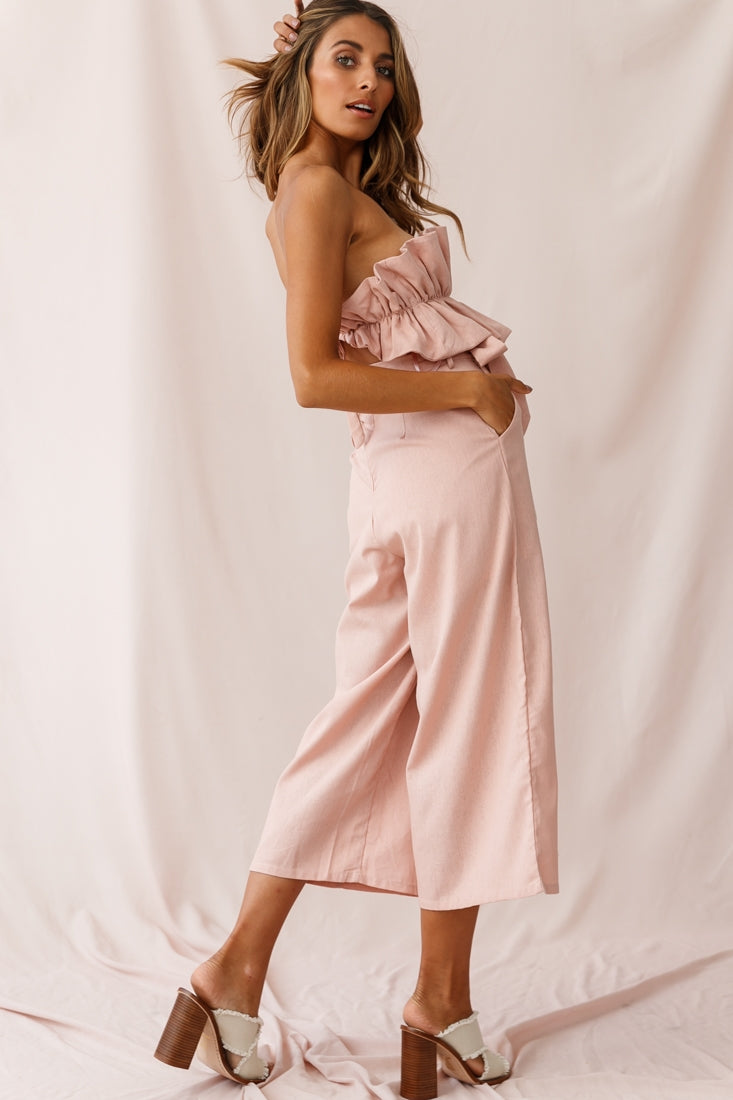 Thea Ruffle Crop Top Jumpsuit Blush by Selfie Leslie