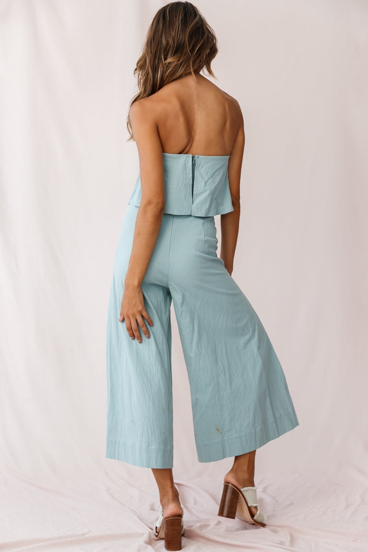 Saturday Layered Bandeau Wide Leg Capri Jumpsuit Sage by Selfie Leslie