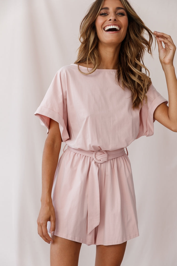 Chelsea Belted T-Shirt Romper Blush by Selfie Leslie