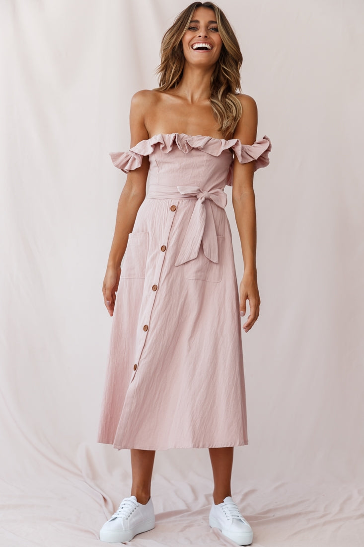 Matisse Off-Shoulder Placket Dress Blush by Selfie Leslie
