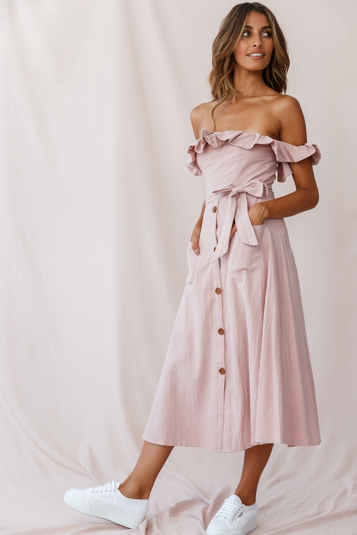 Matisse Off-Shoulder Placket Dress Blush by Selfie Leslie