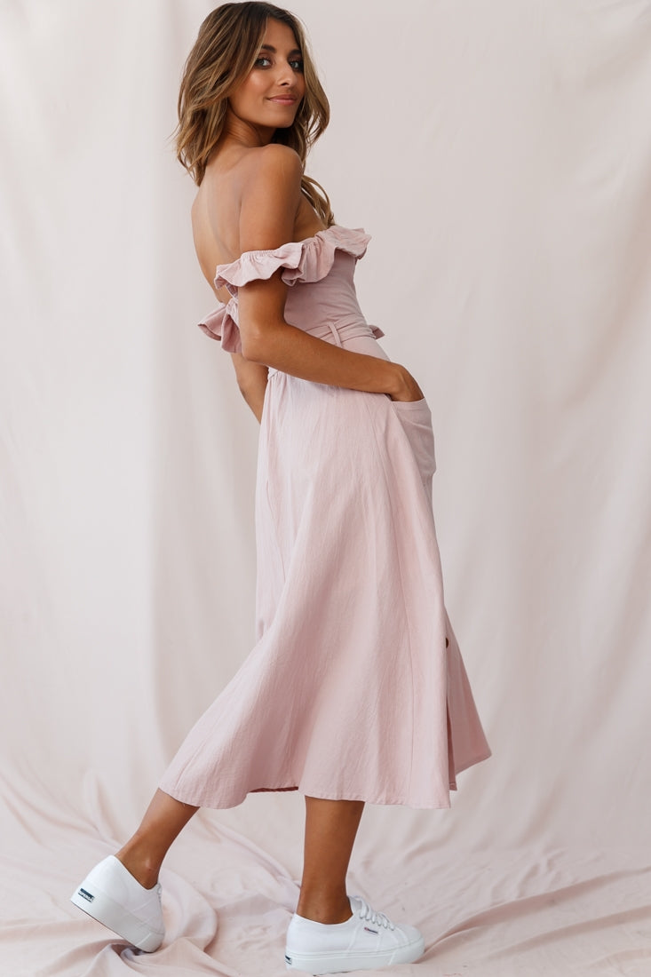 Matisse Off-Shoulder Placket Dress Blush by Selfie Leslie