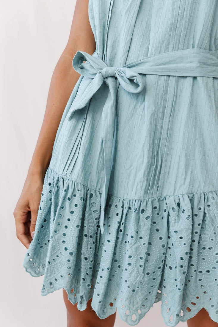 Petra Pintuck Pleat Fluted Hem Dress Sage by Selfie Leslie