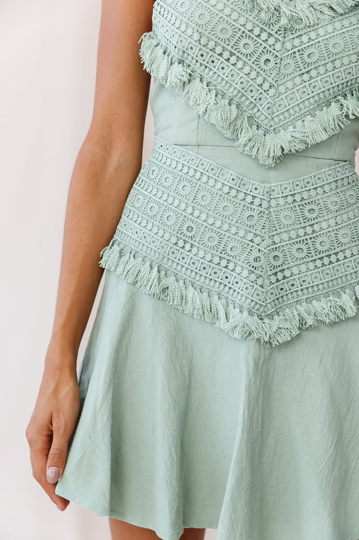 Janey Appliqué A-Line Dress Pistachio by Selfie Leslie