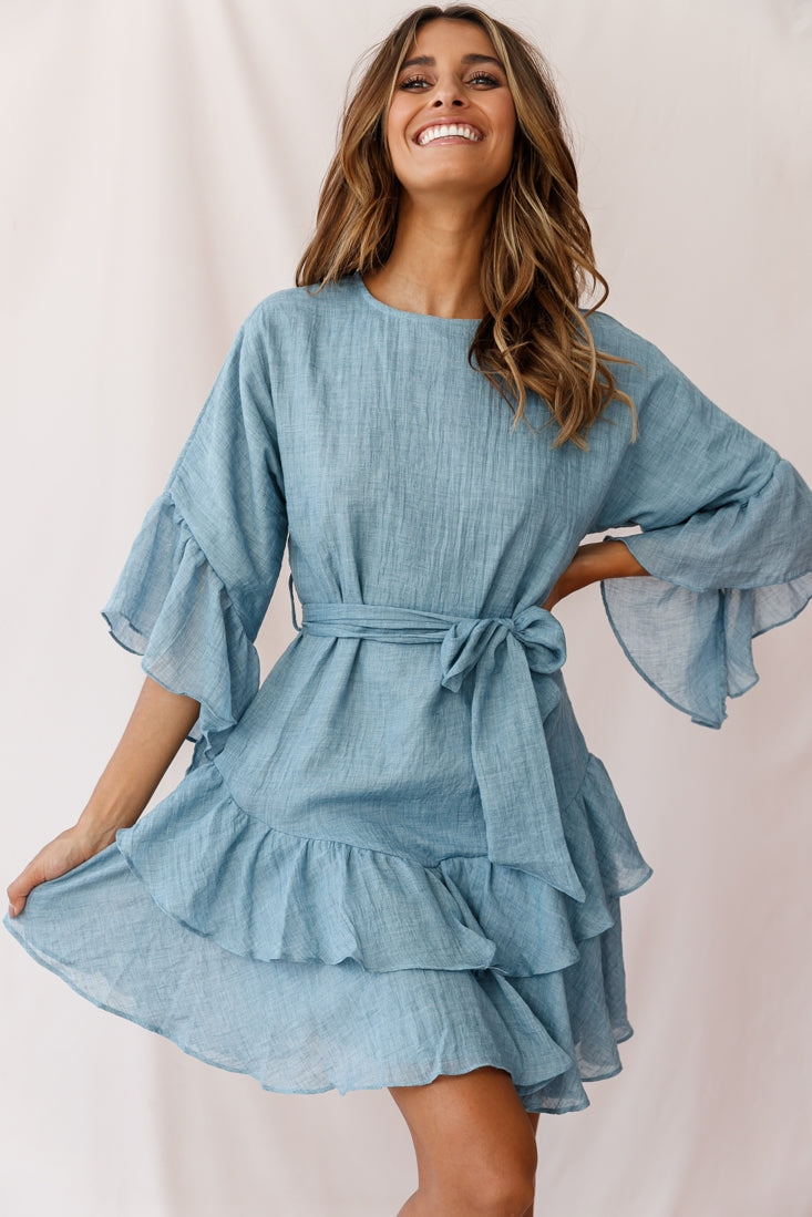 Wilshire Tiered Ruffle Hem Dress Denim Blue by Selfie Leslie