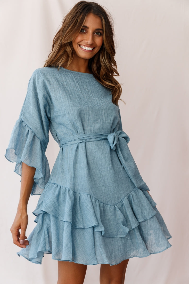 Jenn Denim Ruffle Trim Tiered Dress