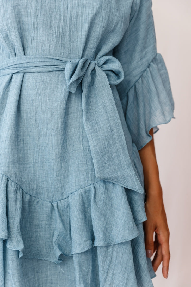Wilshire Tiered Ruffle Hem Dress Denim Blue by Selfie Leslie