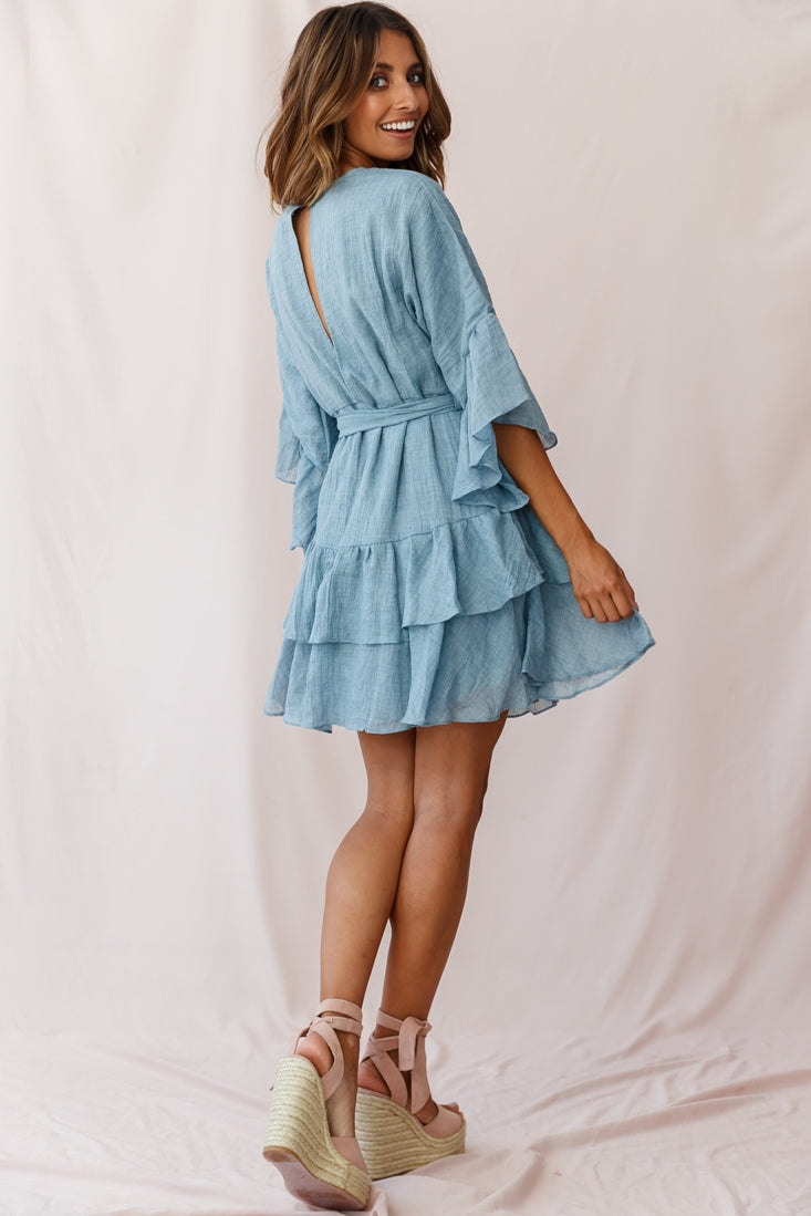 Wilshire Tiered Ruffle Hem Dress Denim Blue by Selfie Leslie