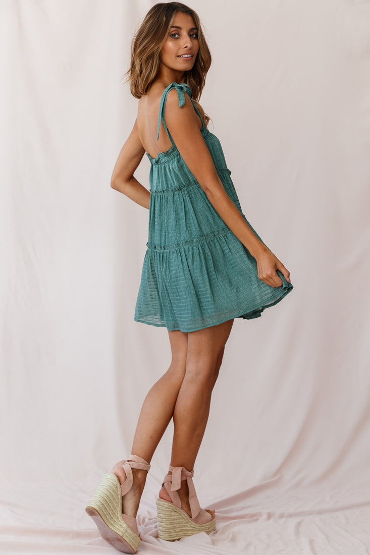 Dolly Layered Ruffle Tied Shoulder Strap Dress Green by Selfie Leslie