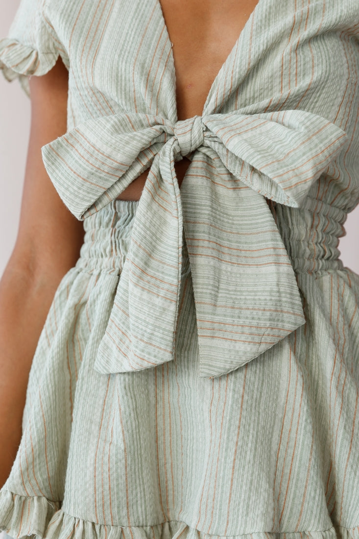 Anthea Bow-Tie Front Layered Frill Dress Olive by Selfie Leslie